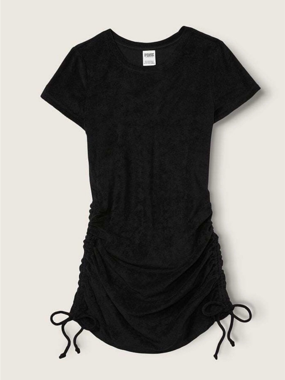 PINK Victoria's Secret Black Short Sleeve Ruched Midi Dress